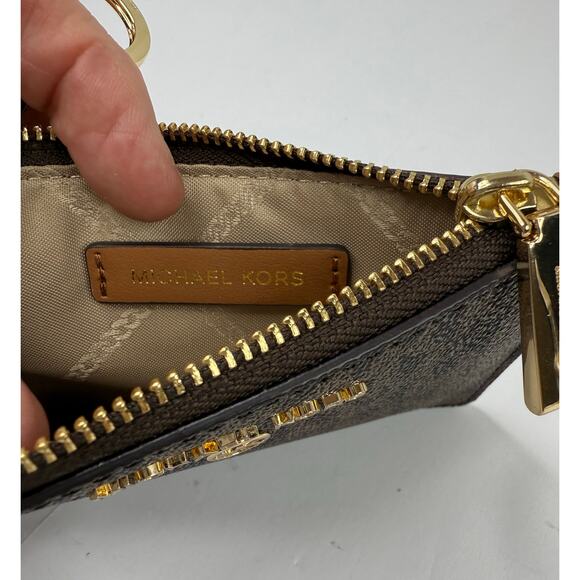 Michael Kors Wristlet Wallet with Gold Chain Brown on Black 5 X 3.5 inches - Picture 6 of 8